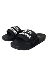 Dolce & Gabbana Black Logo Beachwear Flats Sandals Shoes