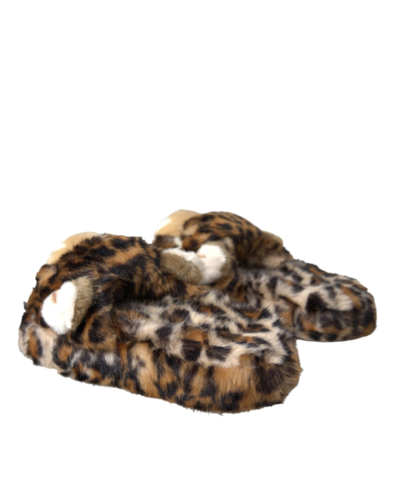 Dolce & Gabbana Brown Tiger Slippers Flats Sandals Shoes