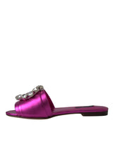 Dolce & Gabbana Fuchsia Crystal Leather Flats Sandals Shoes