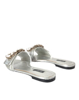 Dolce & Gabbana Silver Crystal Leather Flats Sandals Shoes