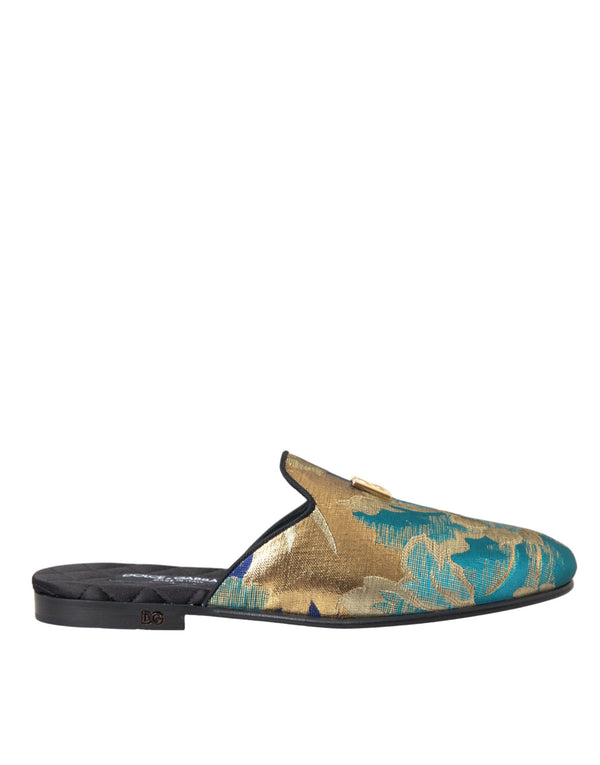 Dolce & Gabbana Multicolor Jacquard DG Logo Mule Flat Sandals Shoes