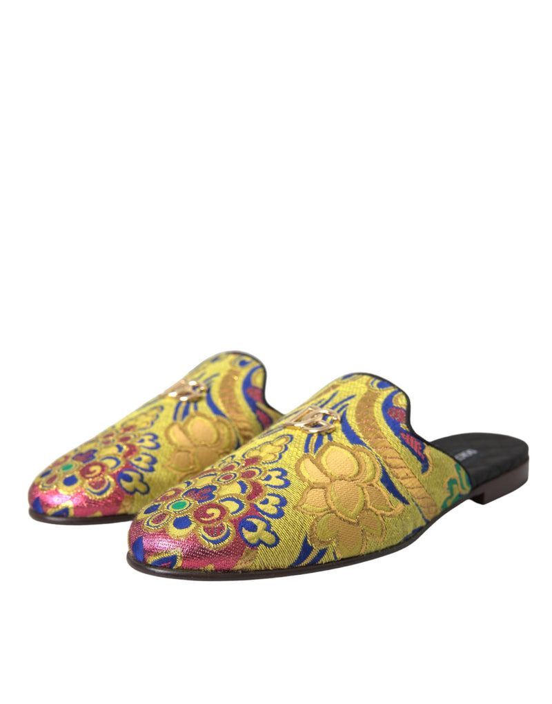 Dolce & Gabbana Multicolor Jacquard DG Logo Mule Flat Sandals Shoes