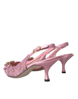 Dolce & Gabbana Pink Taormina Lace Crystal Heel Slingbacks Shoes