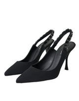 Dolce & Gabbana Black Crystal Charmeuse Slingbacks Shoes