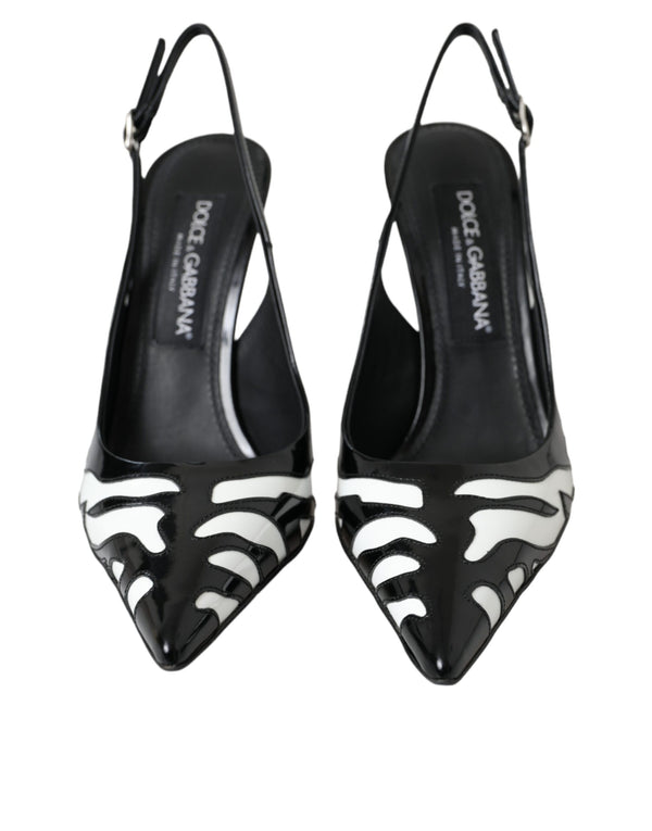 Dolce & Gabbana Black White Zebra Leather Slingback Shoes