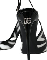 Dolce & Gabbana Black White Zebra Leather Slingback Shoes