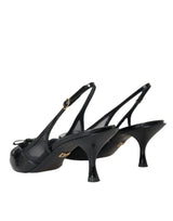 Dolce & Gabbana Black Leather Mesh High Heels Slingback Shoes