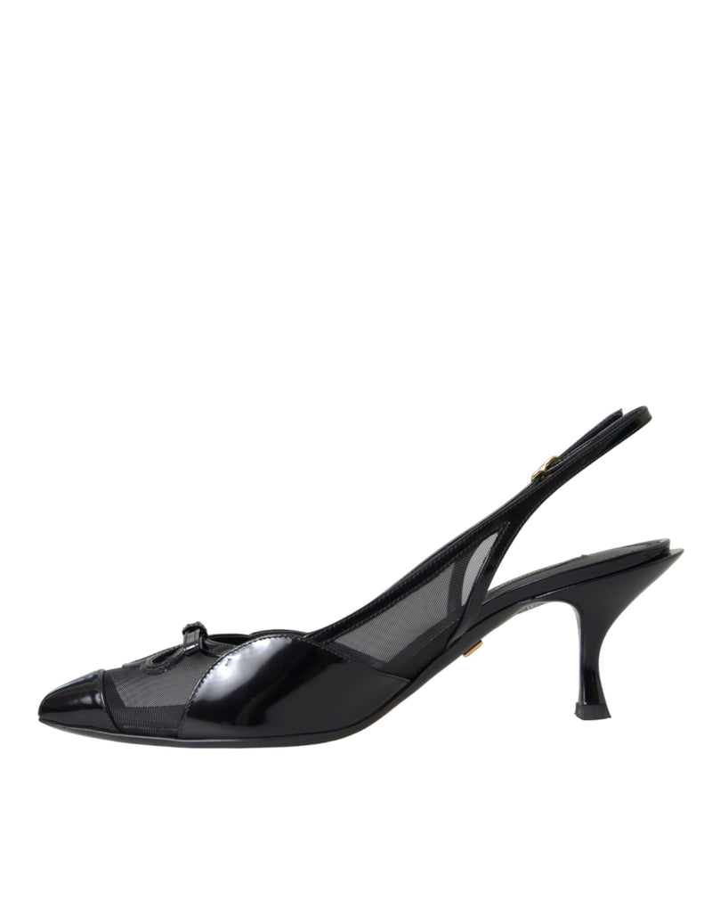 Dolce & Gabbana Black Leather Mesh High Heels Slingback Shoes