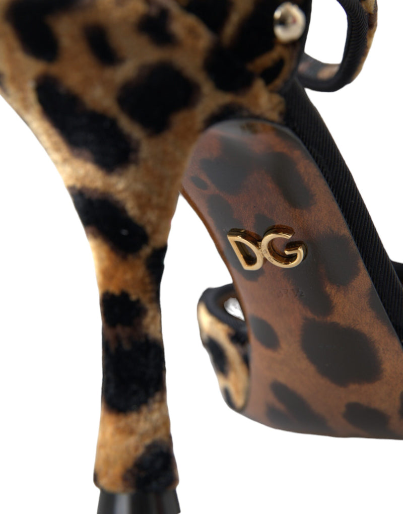 Dolce & Gabbana Brown Leopard Floral Crystal Mary Janes Pumps Shoes