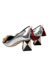 Dolce & Gabbana Silver Embellished Leather Heels Pumps Shoes