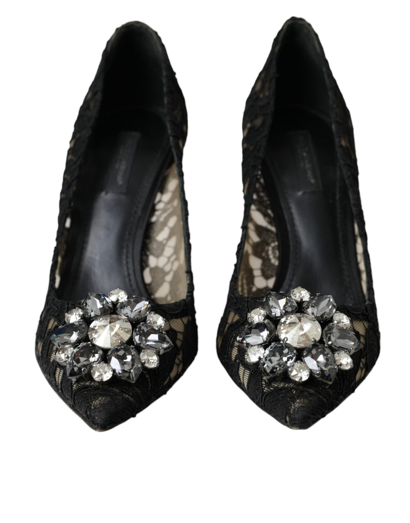 Dolce & Gabbana Black Taormina Lace Crystal Heel Pumps Shoes