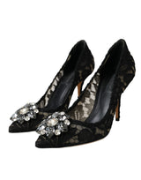 Dolce & Gabbana Black Taormina Lace Crystal Heel Pumps Shoes