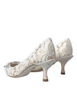 Dolce & Gabbana White Floral Lace DG Crystal Pumps Shoes