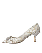 Dolce & Gabbana White Floral Lace DG Crystal Pumps Shoes