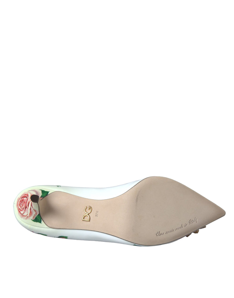 Dolce & Gabbana White Leather Roses Crystal Bellucci Pumps Shoes