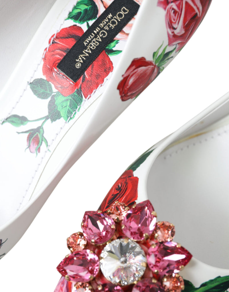 Dolce & Gabbana White Leather Roses Crystal Bellucci Pumps Shoes