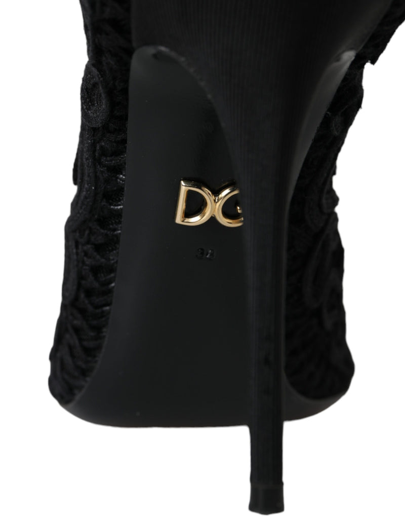 Dolce & Gabbana Black Cordonetto Ricamo Pump Open Toe Shoes