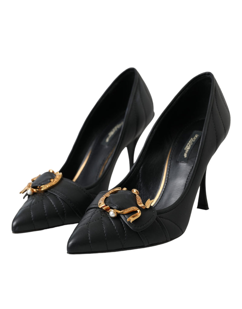 Dolce & Gabbana Black Devotion Leather Heels Pumps Shoes