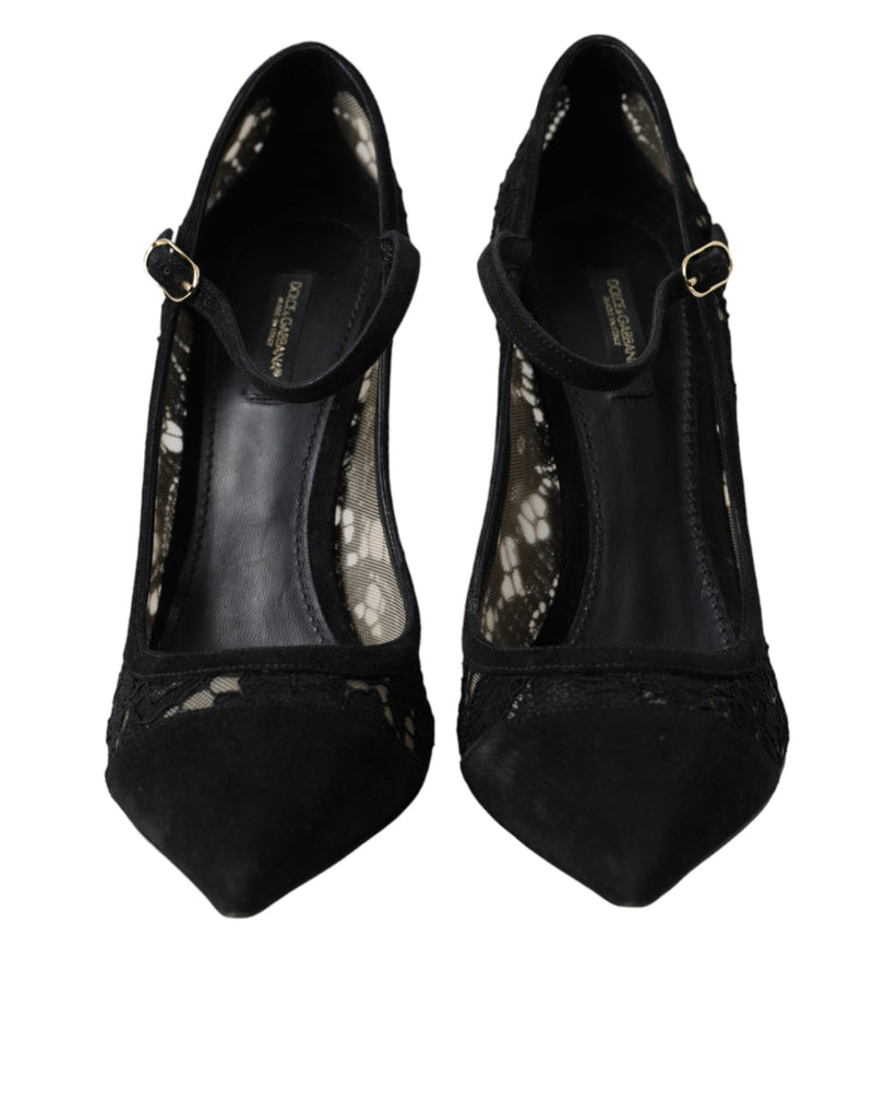 Dolce & Gabbana Black Taormina Lace Mary Janes Pumps Shoes