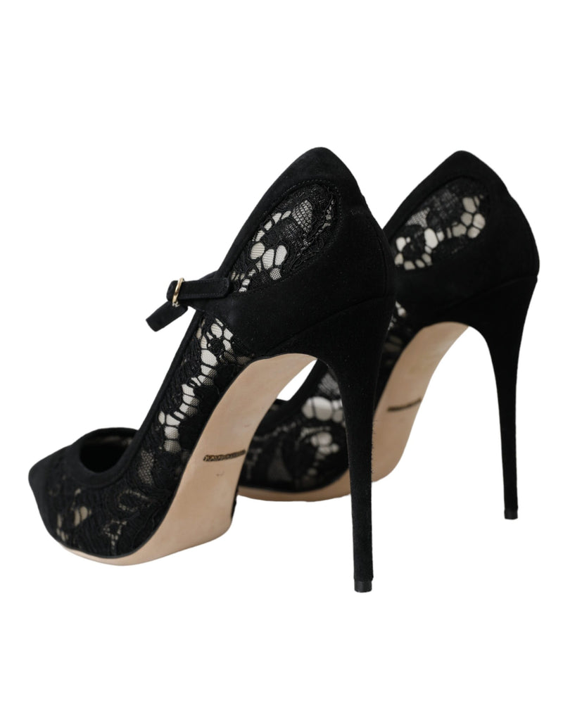 Dolce & Gabbana Black Taormina Lace Mary Janes Pumps Shoes