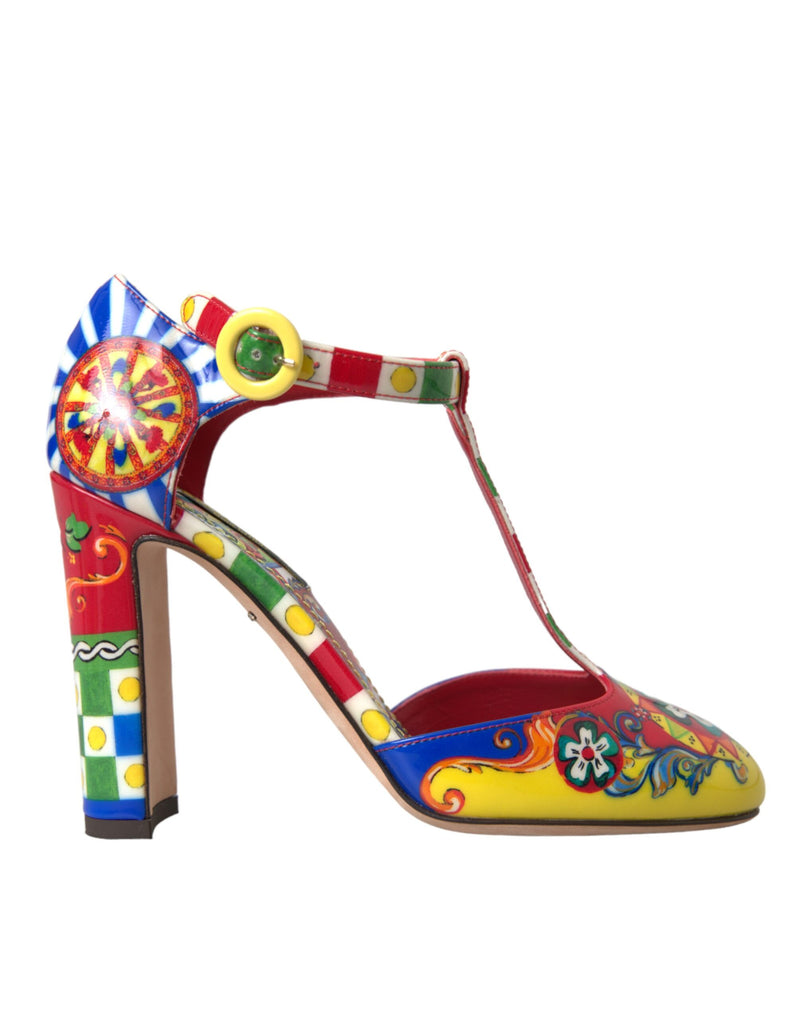 Dolce & Gabbana Multicolor Carretto T-strap Sandals Shoes