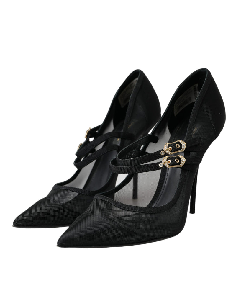 Dolce & Gabbana Black Mesh Mary Janes Heels Pumps Shoes