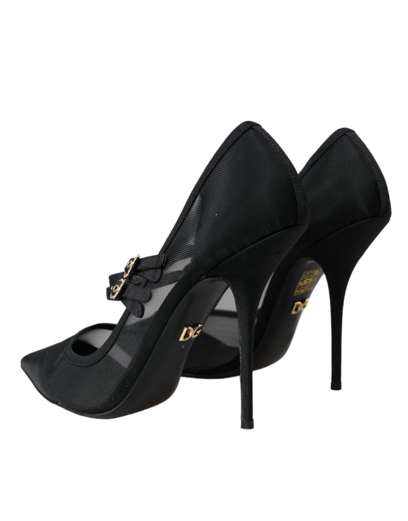 Dolce & Gabbana Black Mesh Mary Janes Heels Pumps Shoes