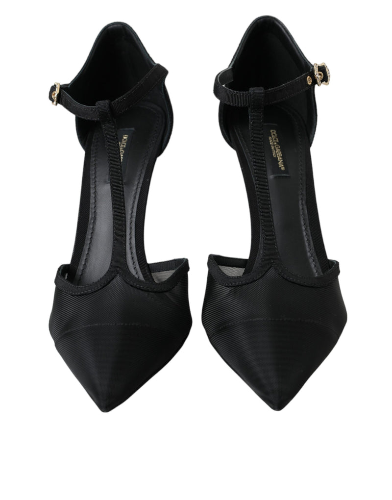 Dolce & Gabbana Black Mesh T-strap Stiletto Heel Pumps Shoes