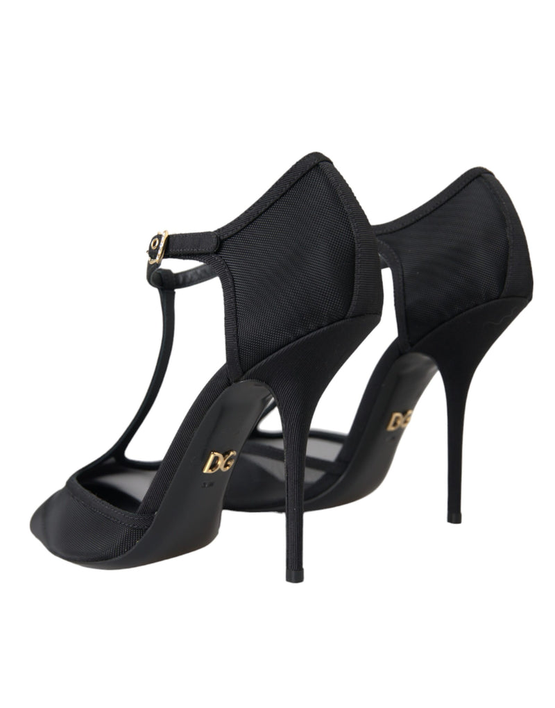 Dolce & Gabbana Black Mesh T-strap Stiletto Heel Pumps Shoes