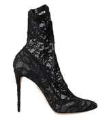 Dolce & Gabbana Black Stretch Taormina Lace Boots Shoes