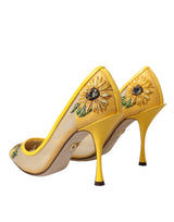 Dolce & Gabbana Yellow Sunflower Mesh Heels Pumps Shoes