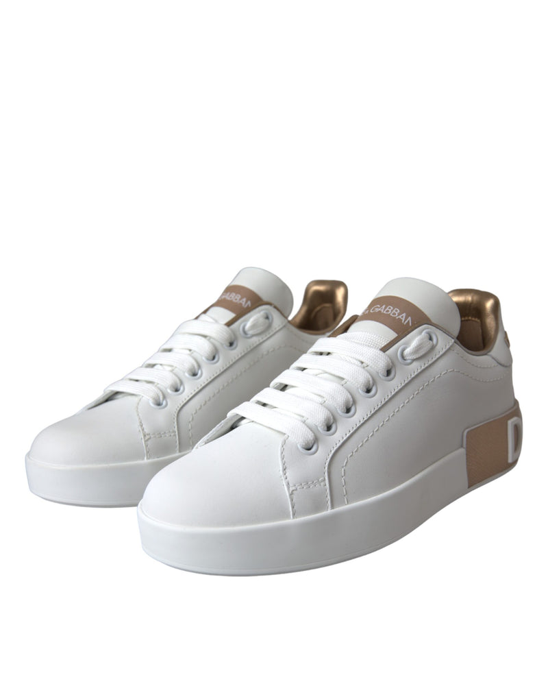 Dolce & Gabbana White Portofino Leather Logo Sneaker Shoes