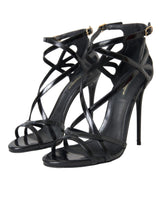 Dolce & Gabbana Black Bellucci Leather Heels Sandals Shoes