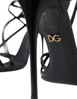 Dolce & Gabbana Black Bellucci Leather Heels Sandals Shoes