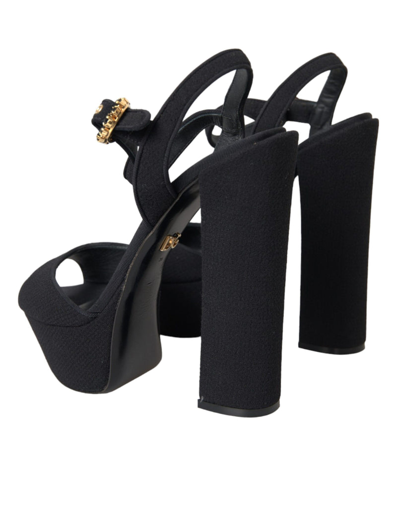 Dolce & Gabbana Black Leather Platform Heels Sandals Shoes