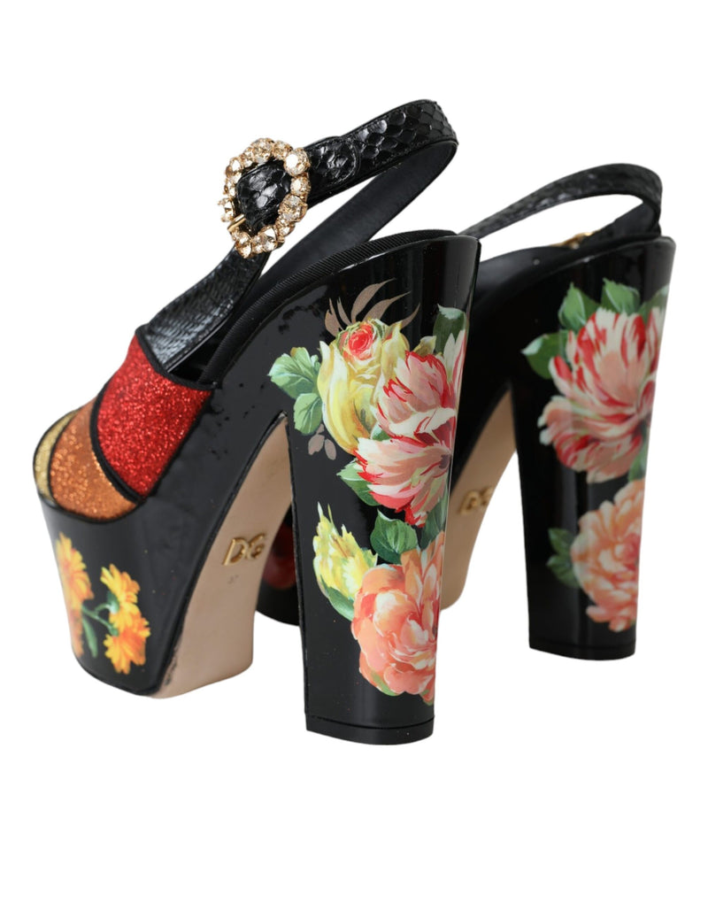 Dolce & Gabbana Multicolor Floral Crystal Platform Sandals Shoes