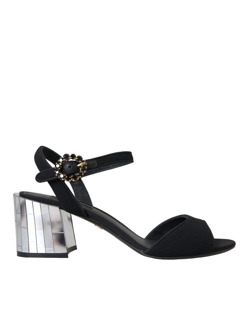 Dolce & Gabbana Black Crystal Ankle Strap Keira Sandal Shoes