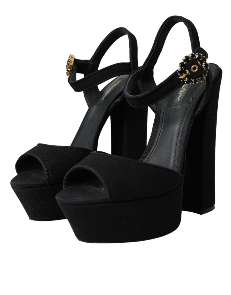 Dolce & Gabbana Black Leather Platform Heels Sandals Shoes