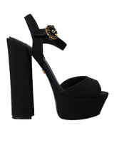 Dolce & Gabbana Black Leather Platform Heels Sandals Shoes