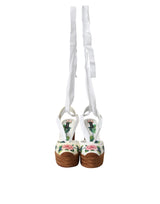 Dolce & Gabbana White Floral Wedge Heels Sandals Shoes