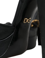 Dolce & Gabbana Black Leather Crystal Platform Sandals Shoes