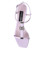 Dolce & Gabbana Purple Leather Logo Ankle Strap Keira Sandals Shoes