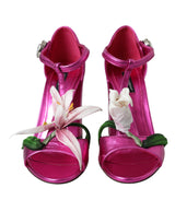 Dolce & Gabbana Fuchsia Flower Crystals Heels Sandals Shoes