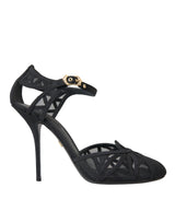 Dolce & Gabbana Black Mesh Ankle Strap Heels Sandals Shoes