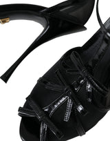 Dolce & Gabbana Black Mesh T-strap Heels Sandals Shoes