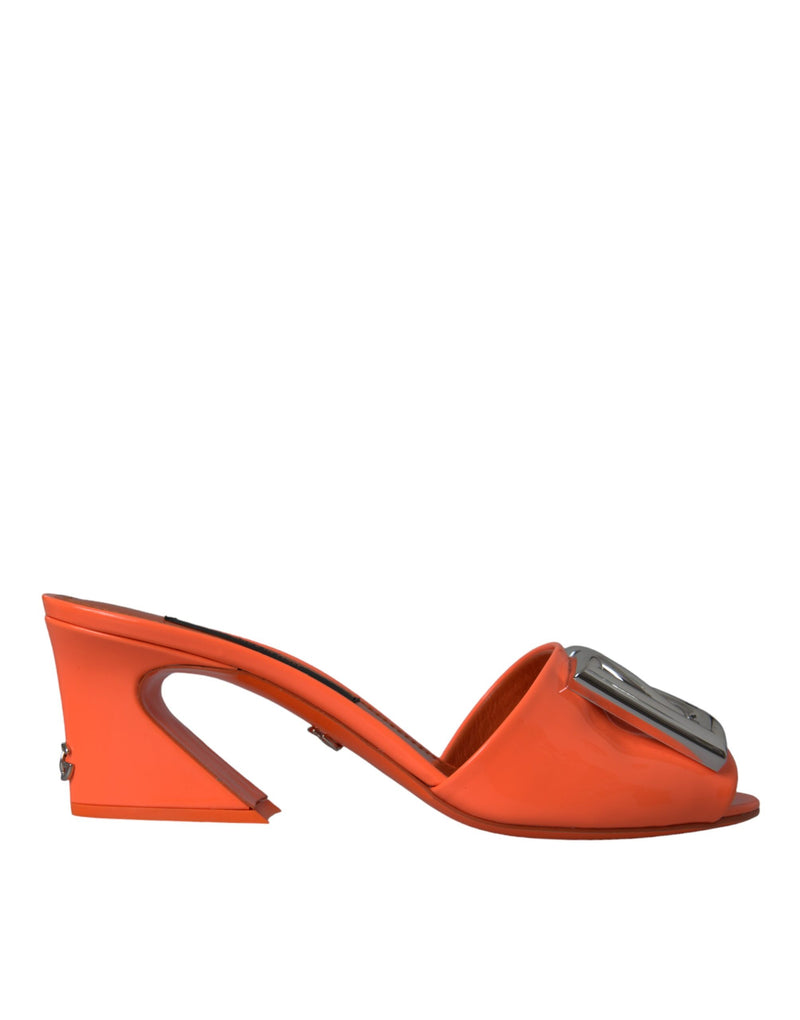 Dolce & Gabbana Orange DG Logo Slides Heels Sandals Shoes