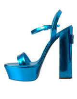 Dolce & Gabbana Metallic Blue Leather Platform Sandals Shoes