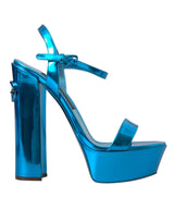 Dolce & Gabbana Metallic Blue Leather Platform Sandals Shoes