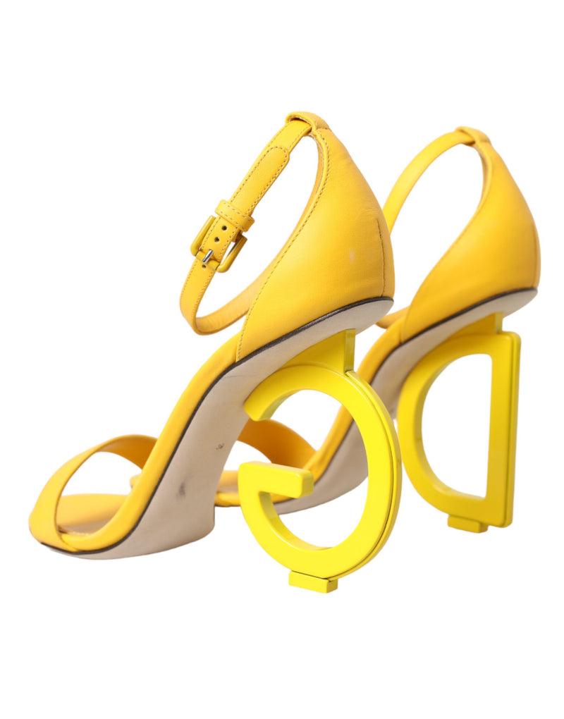 Dolce & Gabbana Yellow Leather DG Heels Sandals Shoes