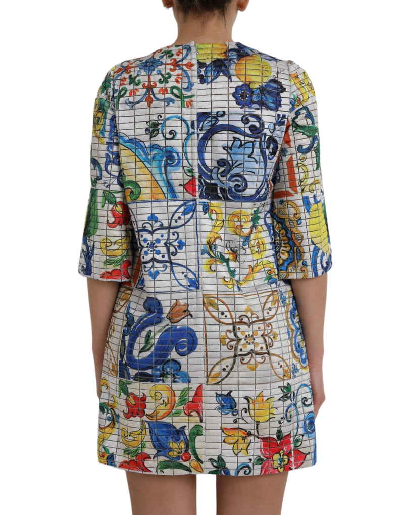 Dolce & Gabbana Multicolor Majolica 3/4 Sleeves Shift Dress